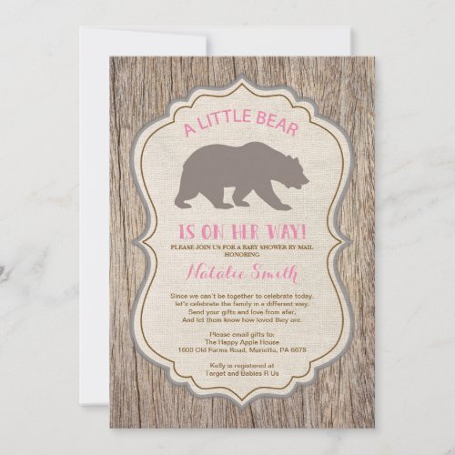 Rustic Bear Baby Shower by Mail Invitation Girl