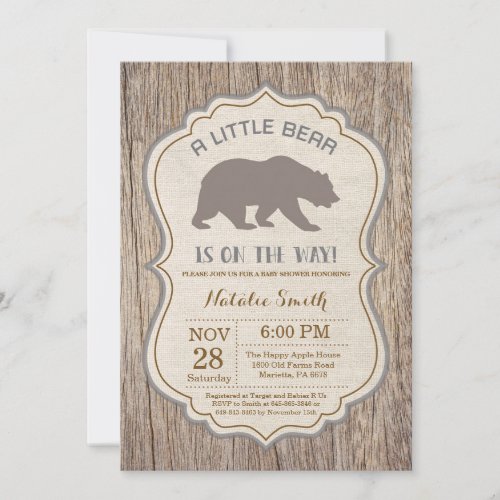 Rustic Bear Baby Shower Invitation