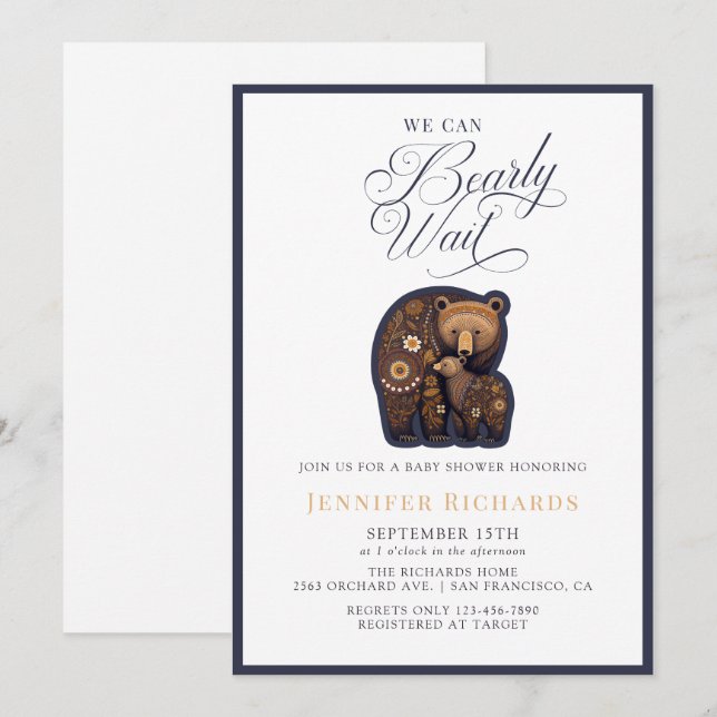 Rustic Bear Baby Shower Invitation (Front/Back)