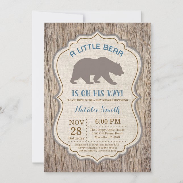 Rustic Bear Baby Shower Invitation Boy (Front)