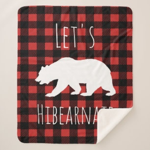 Rustic Bear Buffalo Check Plaid Let's Hibearnate Sherpa Blanket