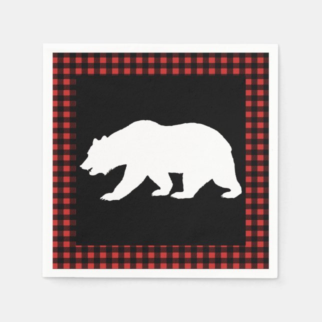 Rustic Bear & Buffalo Check Plaid Napkins (Front)
