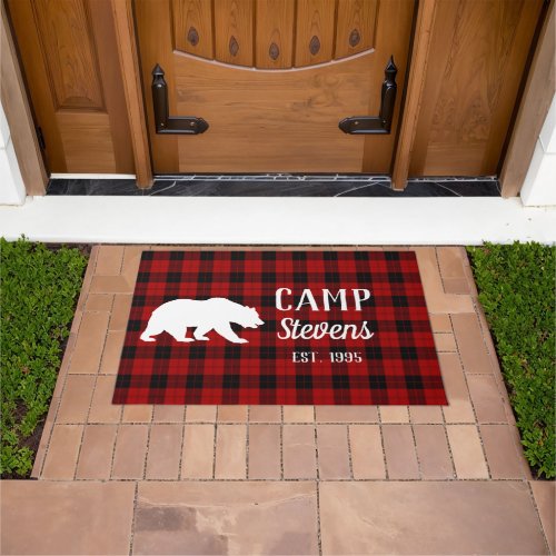 Rustic Bear Buffalo Plaid Pattern Custom Doormat