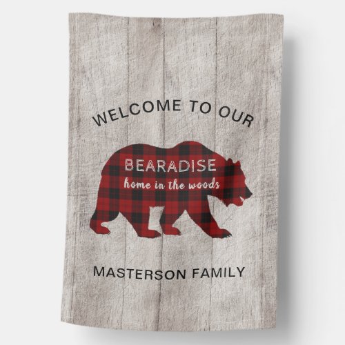 Rustic Bear Cabin Family Welcome  House Flag