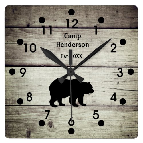 Rustic Bear Camp Acrylic Clock