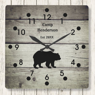 Rustic Bear Camp Acrylic Clock
