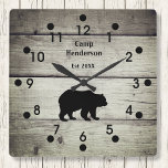 Rustic Bear Camp Acrylic Clock at Zazzle