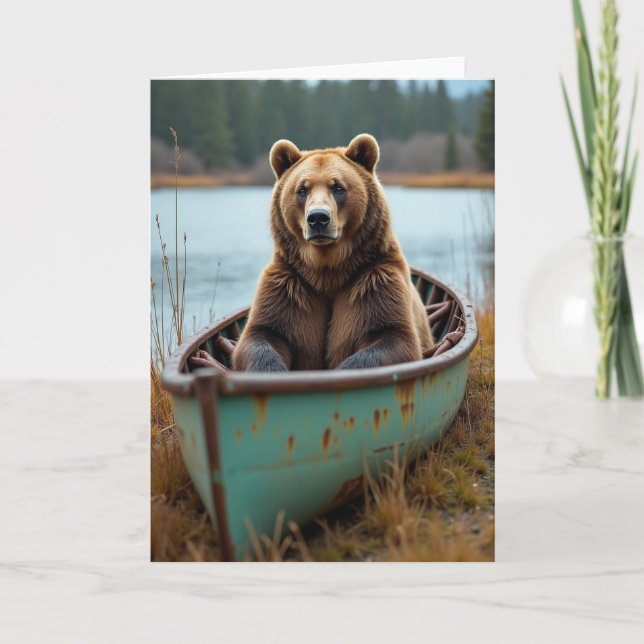 Rustic Bear Canoe Fathers Day Card (Front)