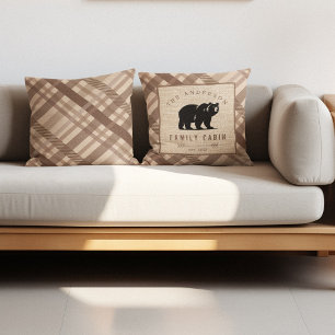 Rustic Bear Country Name Cabin in the Woods Throw Pillow