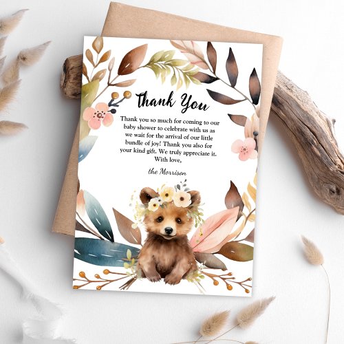 Rustic Bear Cub Baby Shower Thank You Card