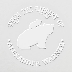 Rustic Bear & Cub Silhouette #3 Library Book Name Embosser