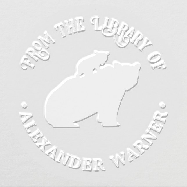 Rustic Bear & Cub Silhouette #3 Library Book Name Embosser (Design)