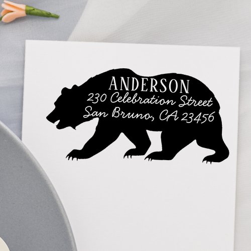 Rustic Bear Custom Family Name  Return Address Self_inking Stamp