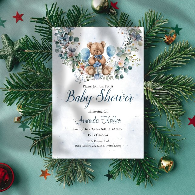 Rustic Bear & Eucalyptus Baby Shower Invitation (Creator Uploaded)