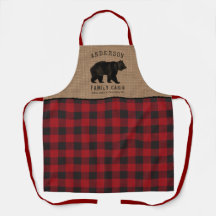Rustic Bear Family Cabin Red Buffalo Plaid Burlap