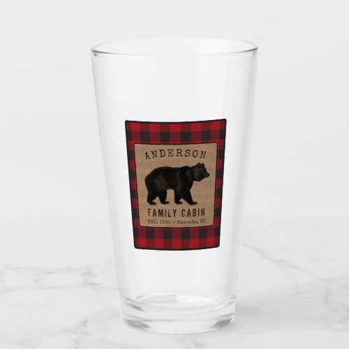 Rustic Bear Family Cabin Red Buffalo Plaid Burlap Glass