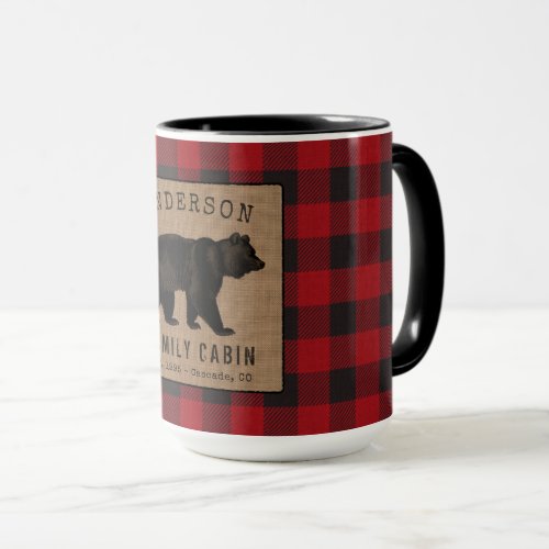 Rustic Bear Family Cabin Red Buffalo Plaid Large Mug