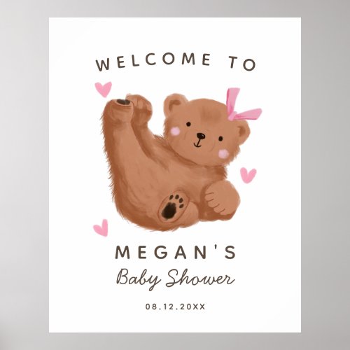 Rustic Bear Girl Baby Shower Welcome Sign