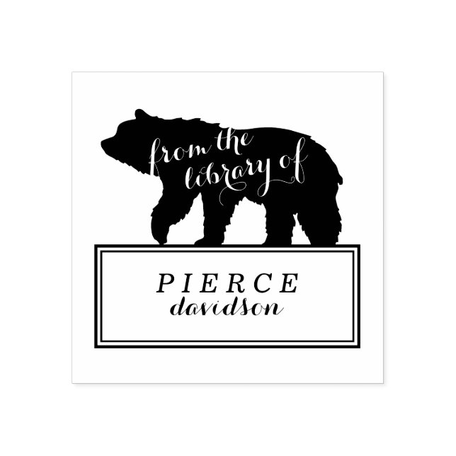 Rustic Bear Kids Bookplate Label Rubber Stamp (Imprint)