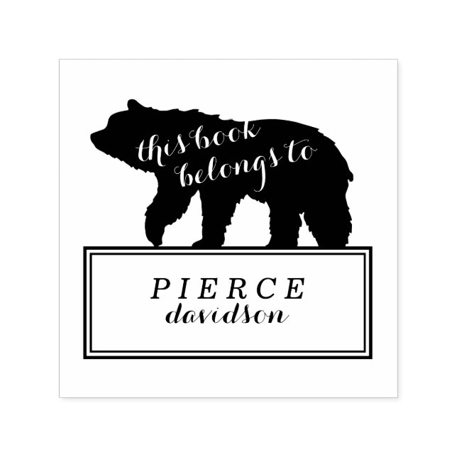Rustic Bear Kids Monogrammed Bookplate Stamp (Design)