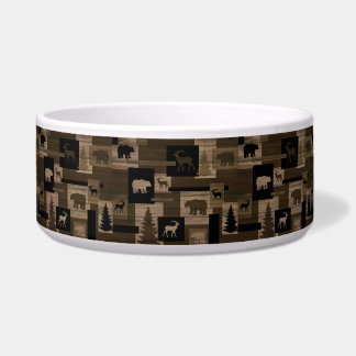 Rustic bear moose wood pattern pet bowl dish