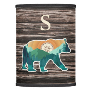 Rustic Bear Mountains Compass Family Monogram Lamp Shade