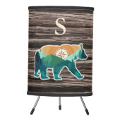 Rustic Bear Mountains Compass Family Monogram Tripod Lamp (Front)