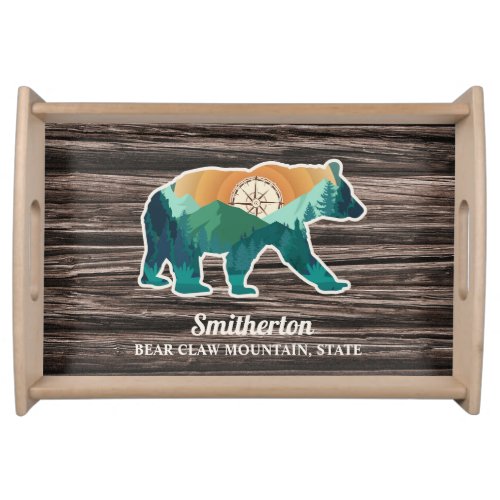 Rustic Bear Mountains Compass Family Name Serving Tray