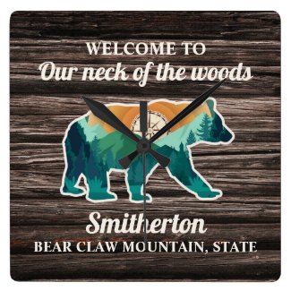 Rustic Bear Mountains Compass Family Name Welcome 