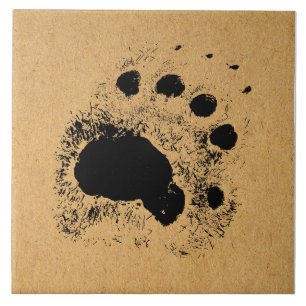 Rustic Bear Paw Print Vintage Art Ceramic Tile