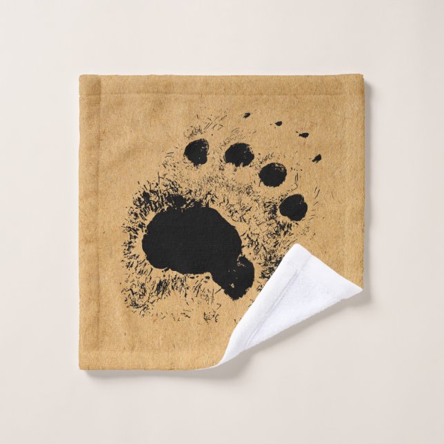 Rustic Bear Paw Print Vintage Art Wash Cloth (Wash Cloth)
