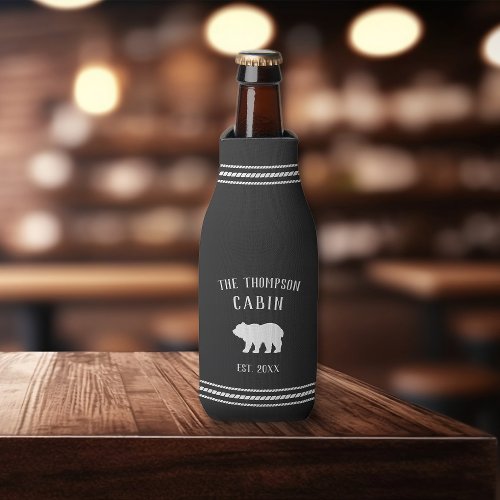 Rustic Bear Personalized Family Cabin Name Bottle Cooler