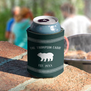 Rustic Bear Personalized Family Name Can Cooler