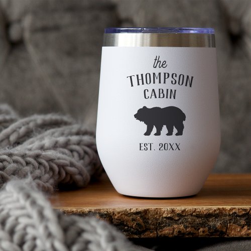 Rustic Bear Personalized Family Name Thermal Wine Tumbler