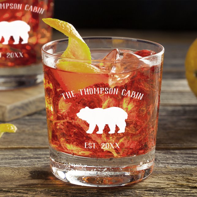 Rustic Bear Personalized Family Name Whiskey Glass (Creator Uploaded)
