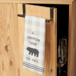 Rustic Bear Personalized Plaid Kitchen Towel<br><div class="desc">Customize your kitchen with this cute personalized towel featuring your family name or house name and year established in rich charcoal grey lettering accented with a bear illustration on a tonal plaid background.</div>