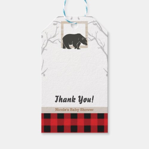 Rustic Bear Plaid Baby Shower Party Wedding Favor Gift Tags