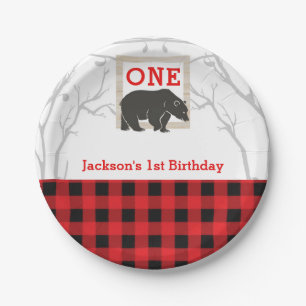 Rustic Bear Plaid Baby Shower Party Wedding Paper Plates