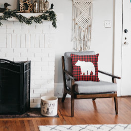 Rustic Bear Plaid Wilderness Cabin Throw Pillow