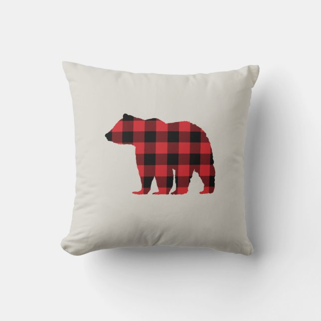 Rustic Bear Plaid Wilderness Cabin Throw Pillow (Front)