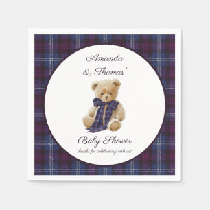 Rustic Bear Purple Bow Baby Shower  Napkins