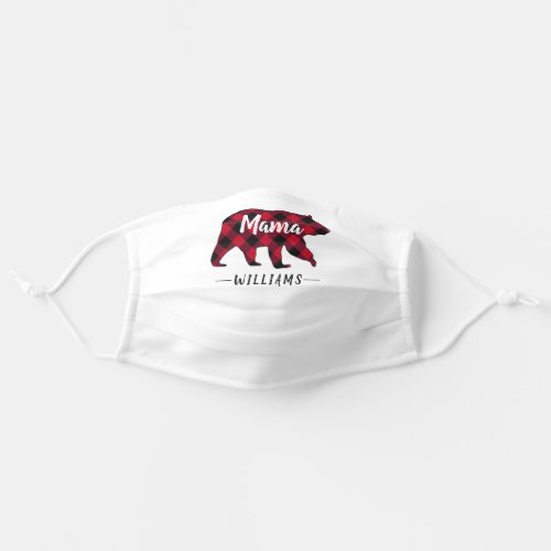 Rustic Bear Red Black Buffalo Plaid Mama Add Name Adult Cloth Face Mask