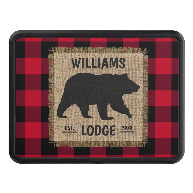 Rustic Bear Red Buffalo Plaid Hitch Cover (Front)