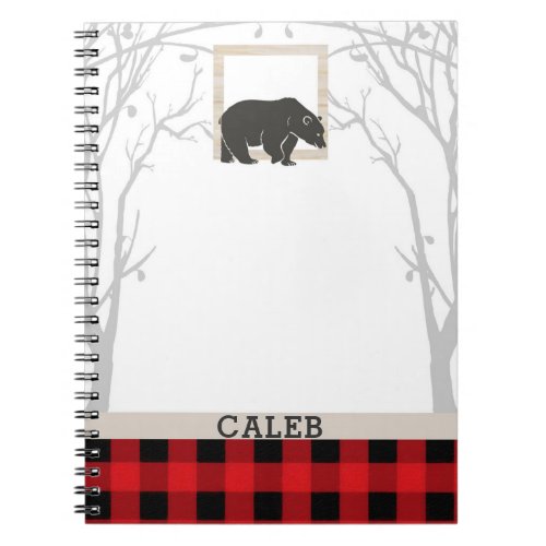 Rustic Bear  Red Checkered Plaid Country Woods Notebook