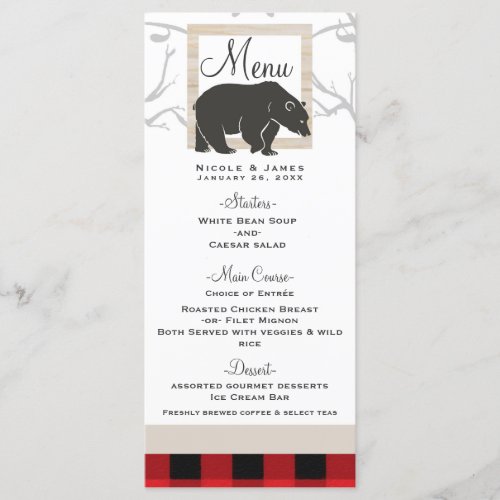 Rustic Bear  Red Plaid Woods Wedding Menu