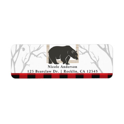 Rustic Bear  Red Plaid Woods Wedding Party Invite Label