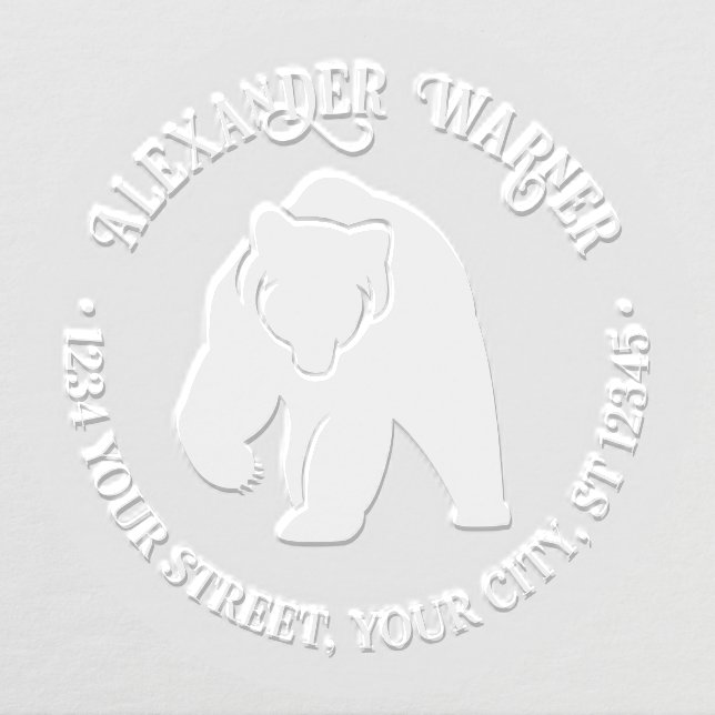 Rustic Bear Silhouette #2 Rnd Name Return Address Embosser (Design)