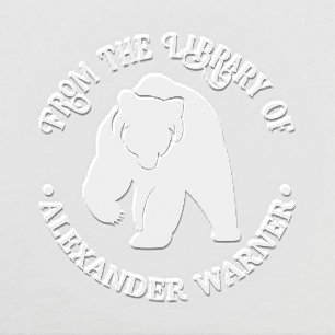 Rustic Bear Silhouette #2 Round Library Book Name Embosser