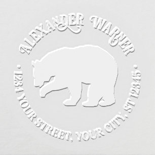 Rustic Bear Silhouette #3 Rnd Name Return Address Embosser