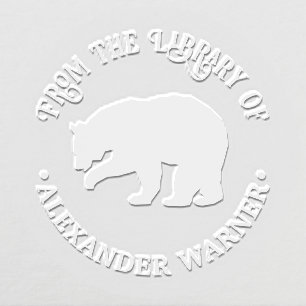 Rustic Bear Silhouette #3 Round Library Book Name Embosser